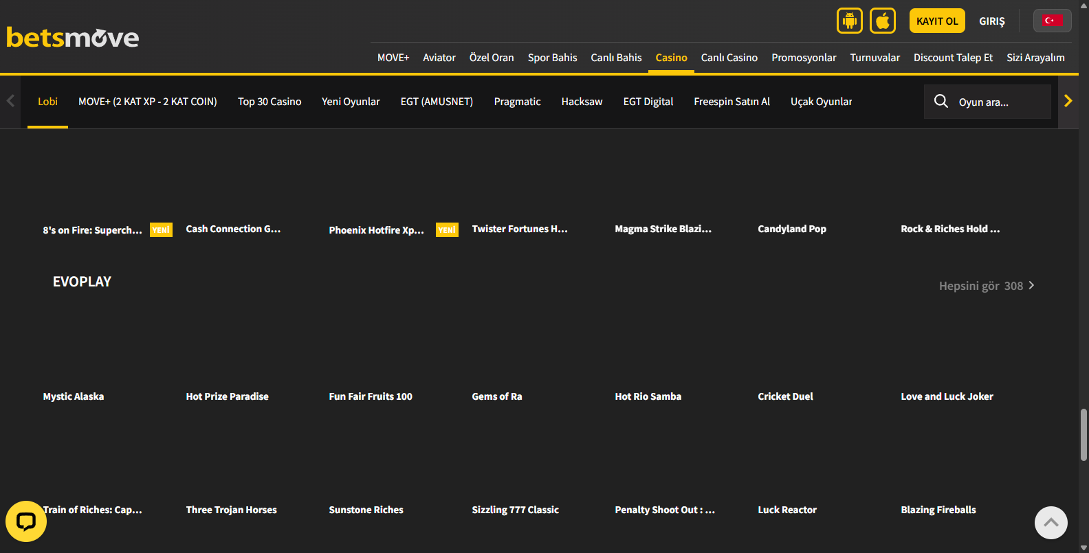 Betsmove Üyelik Sonrası Yatırım Bonusları